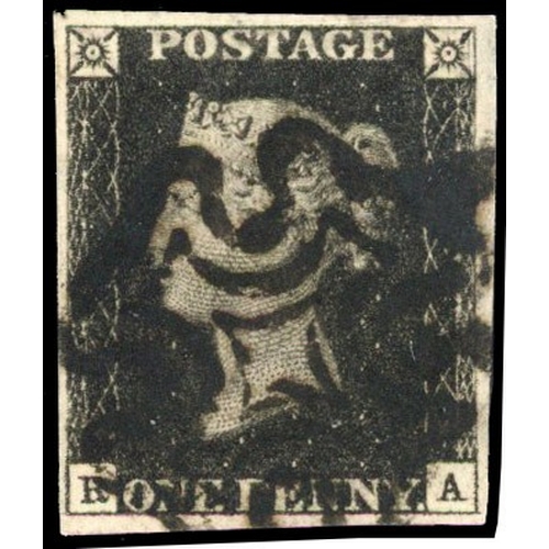 80 - 1840 1d black, Plate 8 (RA), good to large margins, cancelled black Maltese Cross. SG 2