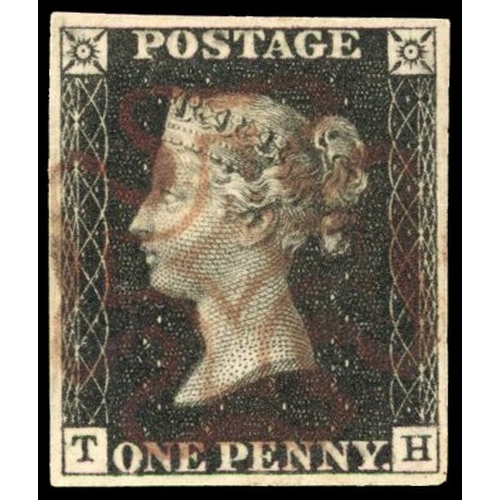 81 - 1840 1d black, Plate 8 (TH), good even margins, cancelled by neat brownish red Maltese Cross. SG 2