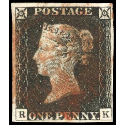 84 - GB: 1840 1d black, Plate 8, (RK) four margins, red MC SG 2