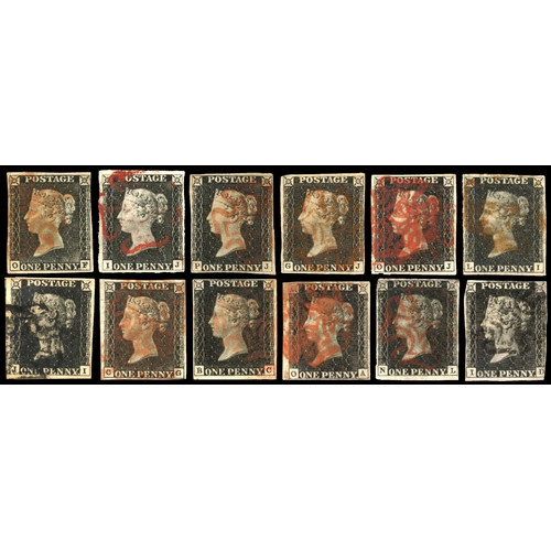 91 - Great Britain 1840 1d black collection of all 11 plates