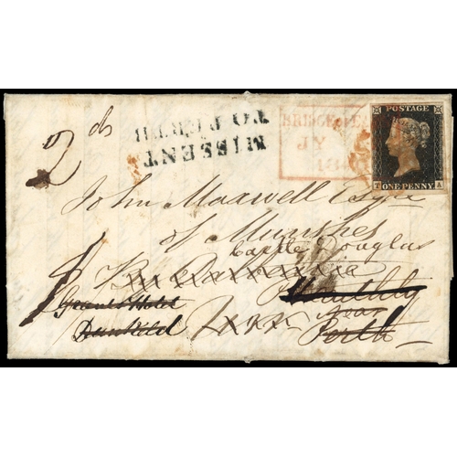 3552 - GB: POSTAL HISTORY: 1840 1d black, plate 1B on cover to Pitcaithly