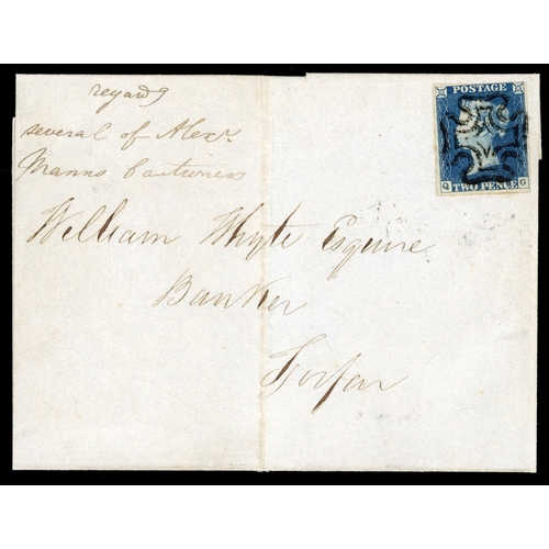 3583 - GB 1840 (JA 11) 2d deep blue plate 2 (QG) on cover with Arbroath Maltese cross