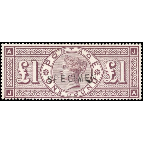 3694 - GB: 1888 wmk Three Orbs, ï¿½ï¿½1 brown-lilac (JA), mint large part og overprinted ï¿½ï¿½ï¿½SPECIMENï... 