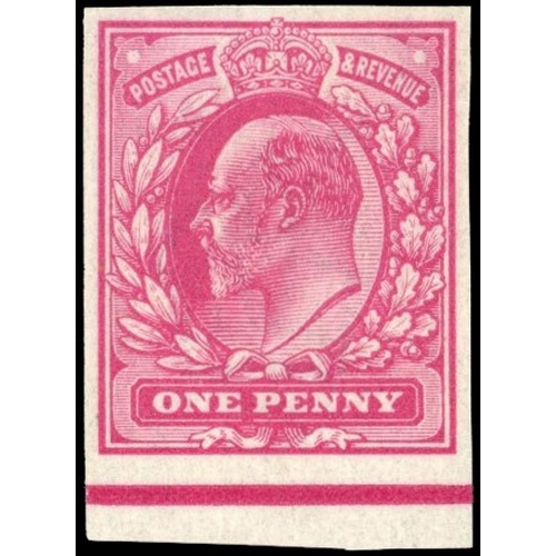 3720 - GB: 1906 1d lower marginal imperforate colour trial in cerise from a special plate of twenty electro... 