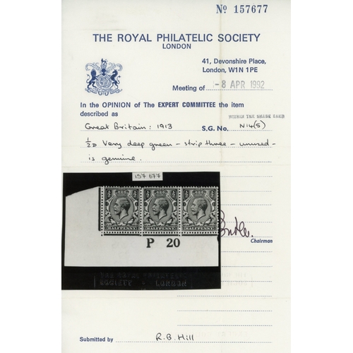 3769 - GB 1912-24 Royal Cypher ï¿½ï¿½d very deep green, mint unmounted o.g. left corner exa