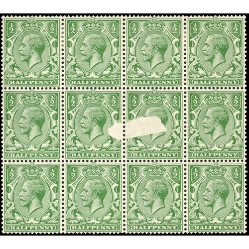 3770 - GB 1912ï¿½ï¿½ï¿½24 Royal Cypher ï¿½ï¿½d bright green, mint block, central pair showing remarkab