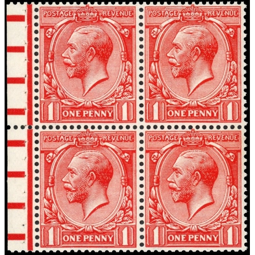 3781 - GB: 1912-24 1d deep bright brick-red, mint ex-booklet pane marginal block of four
