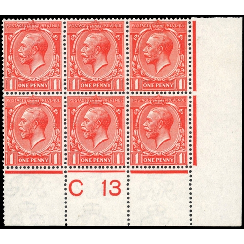 3789 - GB: 1912-24 1d bright scarlet-vermilion, mint control C13 block