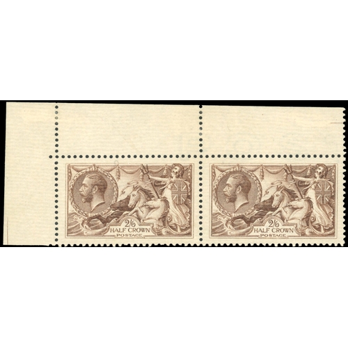 3830 - GB 1918-19 Bradbury, Wilkinson 2s6d pale brown, mint top left corner horizontal pair on ribbed paper