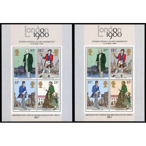 3909 - Great Britain SG MS1099b 1979 Rowland Hill miniature sheet with brown-ochre omitted.