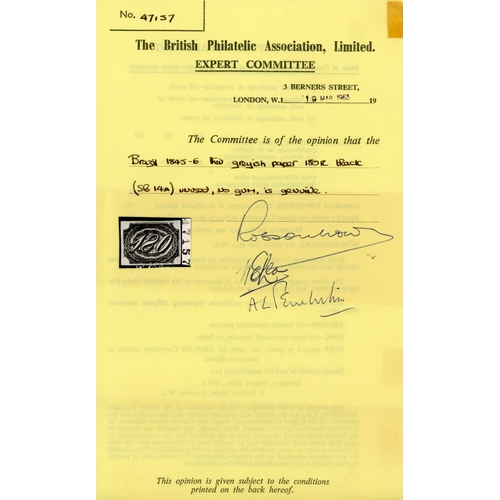 2090 - Brazil 1845-46 180r Early Impression, greyish paper unused