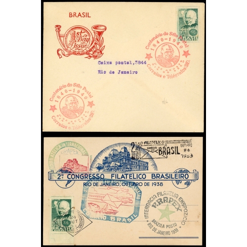 2120 - Brazil 1938 Rowland Hill 400r sheetlet of 10 unused and used plus 4 covers