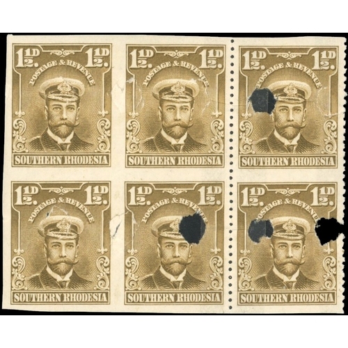 2597 - Southern Rhodesia SG 3 1Â½d plate proof block, with perf variet