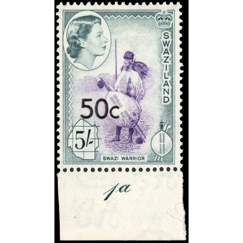 2632 - Swaziland SG 75b 1961 50c on 5s Type III surcharge mint