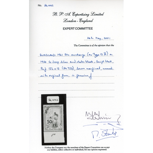 2632 - Swaziland SG 75b 1961 50c on 5s Type III surcharge mint