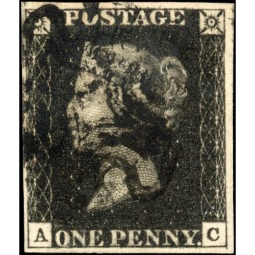 1056 - GB 1840 1d black Plate 8 watermark inverted used