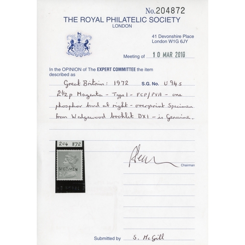 1269 - GB SG X852a 1972 Machin 2Â½p magenta SPECIME