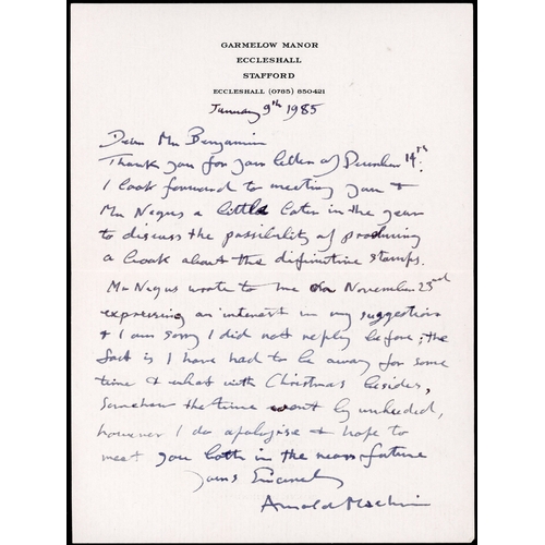 1334 - GB Ephemera 1985 letter signed by Arnold Machin