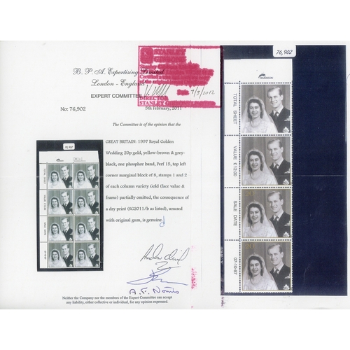 1351 - GB SG 2011b 1997 20p Golden Wedding gold omitted in strip of 4 mint