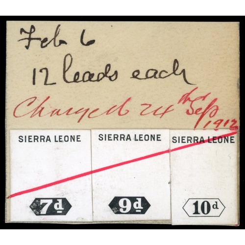 1763 - Sierra Leone 1912-22 DLR stamp sized die proofs of the duty plates from day book, SG 112var/122var