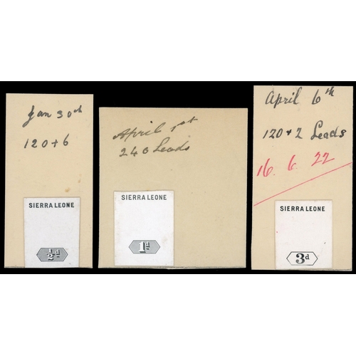 1763 - Sierra Leone 1912-22 DLR stamp sized die proofs of the duty plates from day book, SG 112var/122var