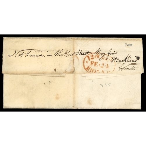 3003 - 1803 Entire letter to London 'In all 4' handstamp