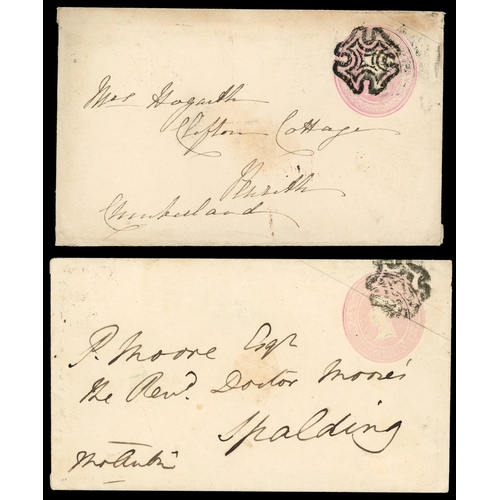 3005 - GB 1842 pair 1d postal stationery envelopes cancelled by distinctive Perth and Norwich Maltese Cross... 