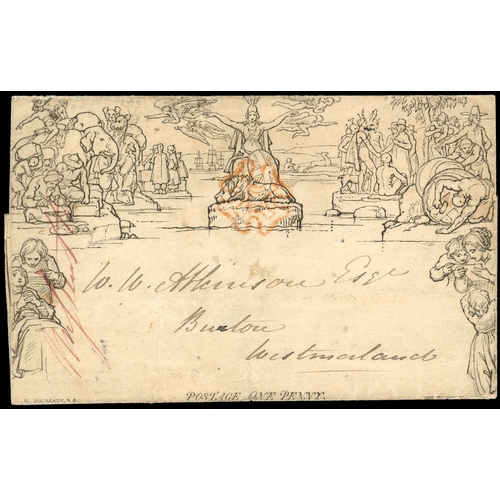 3017 - GB: MULREADY: 1840 1d wrapper to Westmorland bearing orange-red Maltese cross