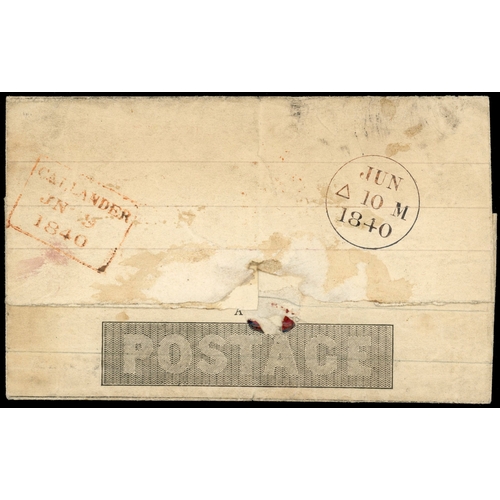 3017 - GB: MULREADY: 1840 1d wrapper to Westmorland bearing orange-red Maltese cross