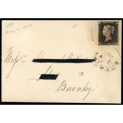 3028 - GB 1840 1d black, plate 1a (PD), close to large margins, used on large part cover