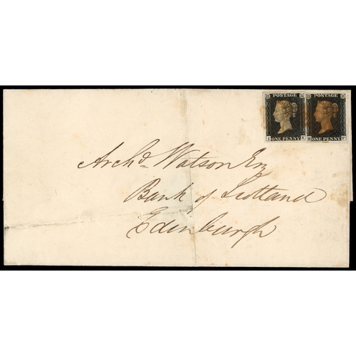 3029 - GB 1840 1d black, plate 1b, two singles on cover