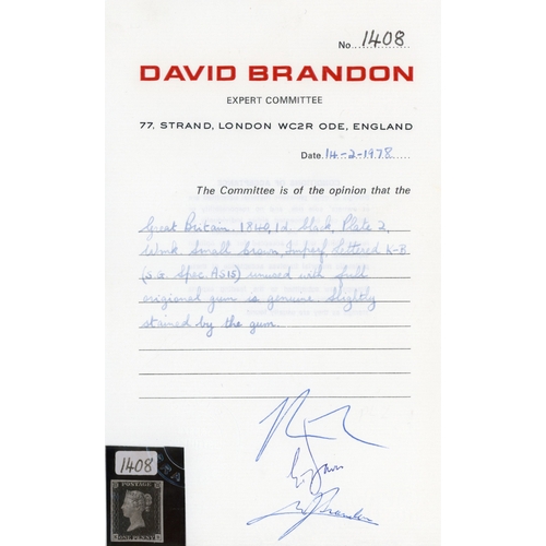 3034 - GB 1840 1d black, Pl. 2 (KB), mint SG 2