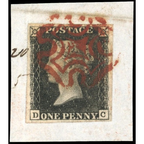 3042 - Great Britain SG 2 1d black Plate 5 DC used on piece