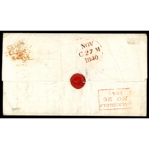 3043 - GB 1840 1d black Plate 5 (JA), on cover with orange-red Galashiels Maltese cross
