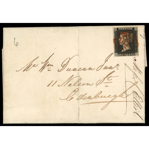3049 - GB 1840 1d black, Pl. 6 (KD) on cover Galashiels to Edinburgh