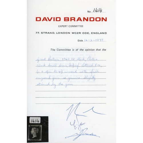 3052 - GB 1840 1d black, Pl. 6 (PK), unmounted mint. SG 2