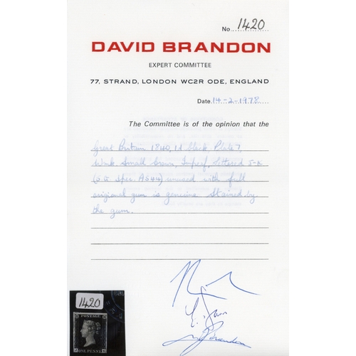 3054 - GB 1840 1d black, Pl. 7 (KJ), unmounted mint, SG 2