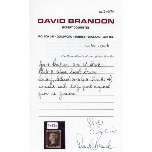 3058 - GB SG 2 1d black Plate 8 (BD) unused regummed