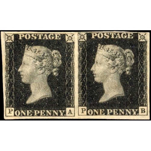 3059 - Great Britain SG2 1d Black Pl.8 mint pair