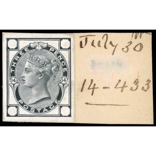 3116 - GB 1870-80 3d rose plate 14, striking book piece in black on white glazed card with void corner lett... 