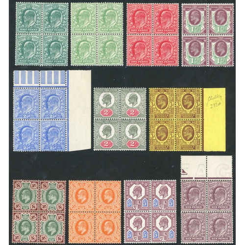 3152 - Great britain 1902-10 D.L.R. 1/2d to 1s blocks of 4 full o.g.