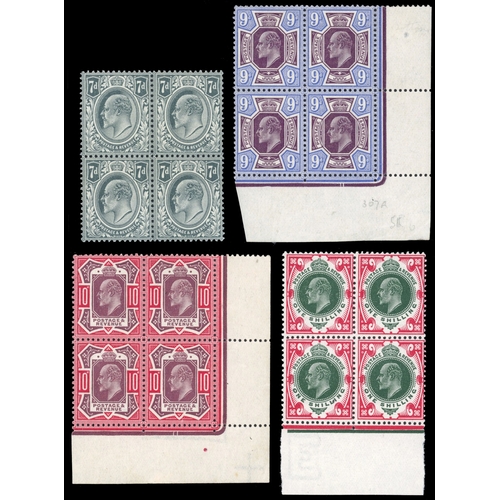 3152 - Great britain 1902-10 D.L.R. 1/2d to 1s blocks of 4 full o.g.