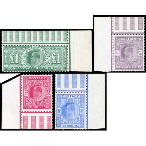 3153 - Great Britain 1902-10 De La Rue 2s6d to Â£1 corner marginals large part o.g