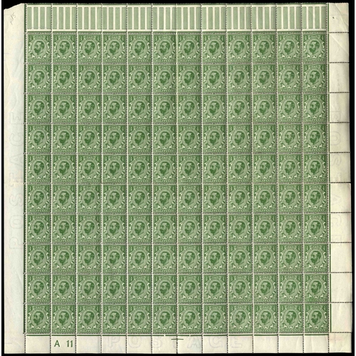 3160 - GB 1911-12 Â½d green and 1d pale carmine, complete panes of 120 SG 322, 32