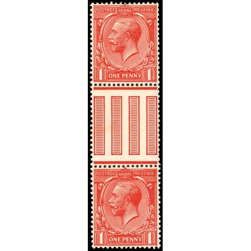 3163 - GB 1912-24 Royal Cypher 1d very deep dull vermilion, unmounted mint vertical interpanneau gutter pai... 