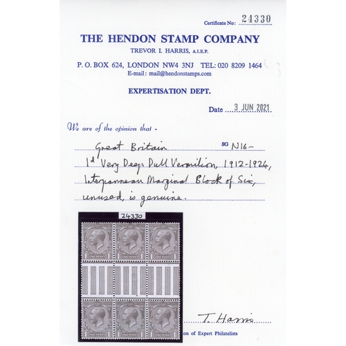 3163 - GB 1912-24 Royal Cypher 1d very deep dull vermilion, unmounted mint vertical interpanneau gutter pai... 