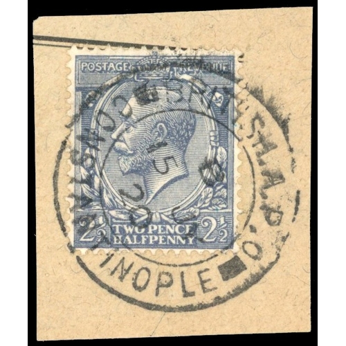3166 - GB 1912-24 2Â½d dull Prussian blue used on small piece tied by 'British P.O. Constantinople