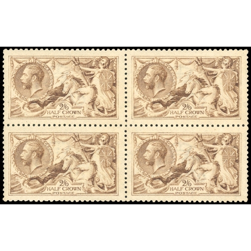 3171 - GB 1915 De La Rue 2s6d yellow-brown, unmounted mint in an unusually worn plate, block of four