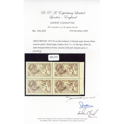 3172 - GB 1915 De La Rue 2s6d pale sepia-brown (from unworn plate), mint right marginal block of four