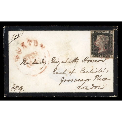 3 - 1840 1d black and 2d blue pair of May date mourning covers, both from Burton to the same addressee i... 